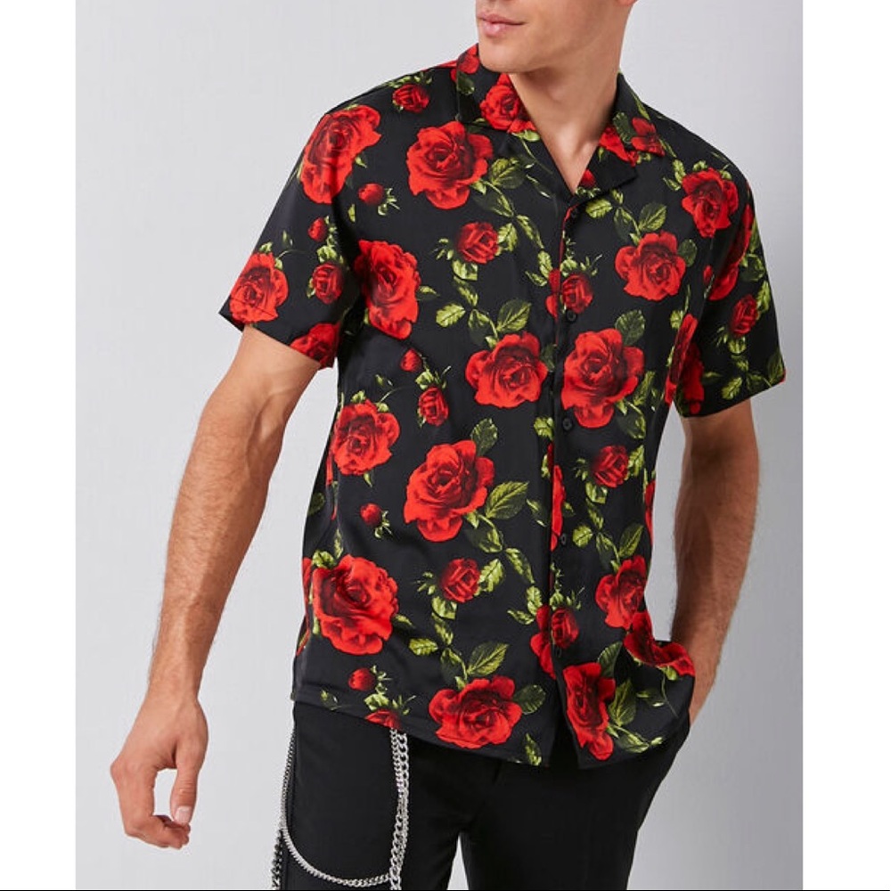 🌹VALENTINES CLASSIC FIT SATIN ROSE PRINT SHIRT